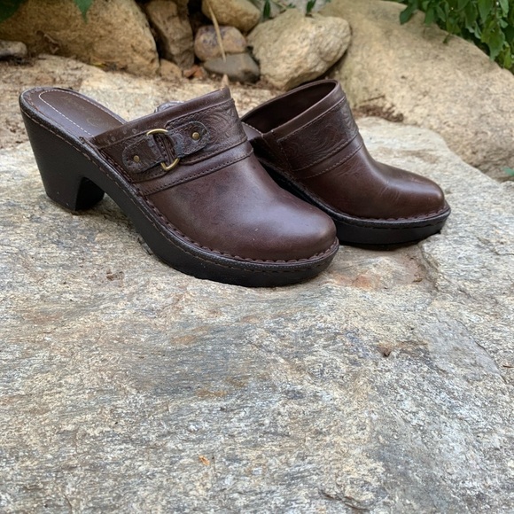 Brown Leather Clogs Mules Size 8 Mountain Sole Chic Baby Doll Grunge 90’s Y2K - Picture 2 of 8